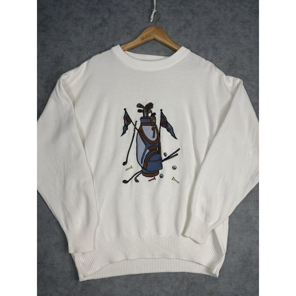 Vintage 90s John Ashford Golf Sweater Mens L Embroidered Cotton Hong Kong